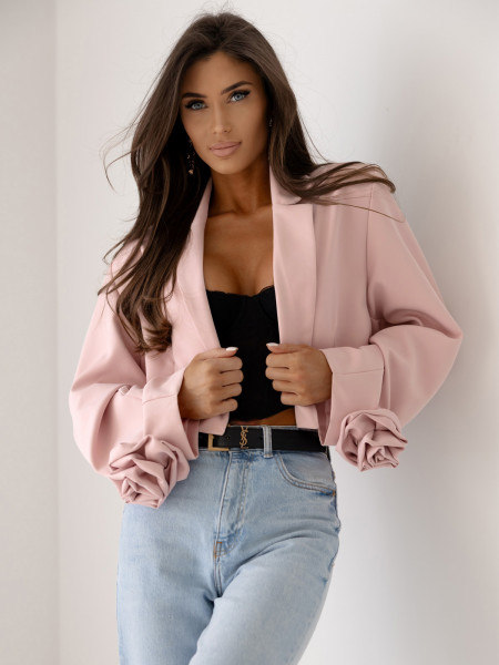 Krótka marynarka oversize z różą na rękawie MALLA - brudny róż 2