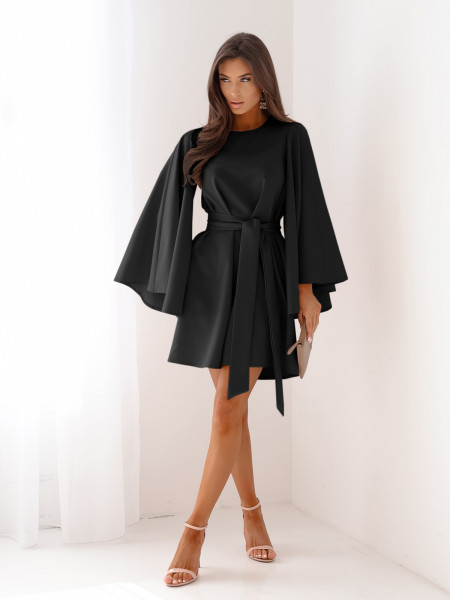 Trapezowa sukienka z szerokimi rękawami ENJA - czarna