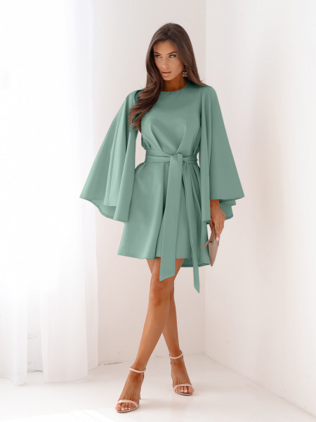 Trapezowa sukienka z szerokimi rękawami ENJA - szałwiowa 2