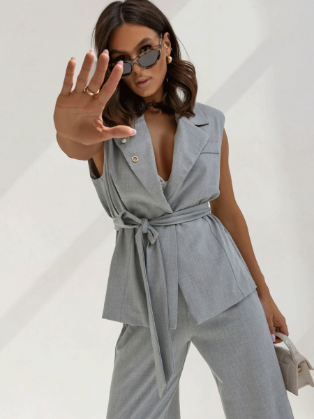 Stylowy komplet kamizelka i spodnie FAITH - szary melanż 2