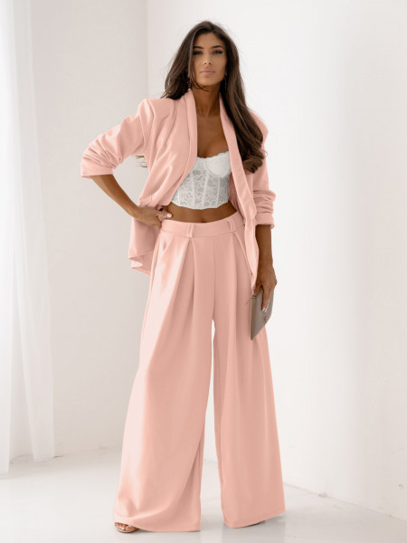 Modny garnitur z szerokimi spodniami TOKYO - pudrowy róż 2