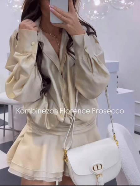 Rozkloszowany kombinezon z  tencelu FLORENCE - beżowy