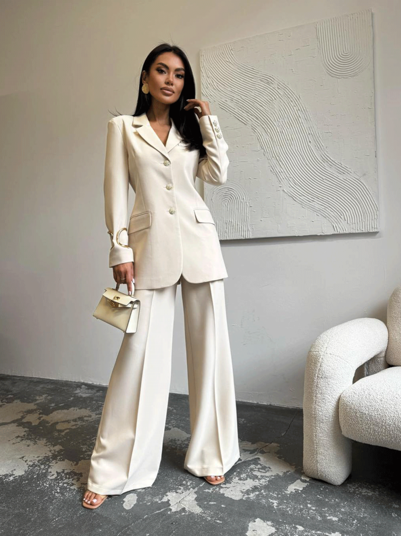 Garnitur z szerokimi spodniami JAMIE - beżowy