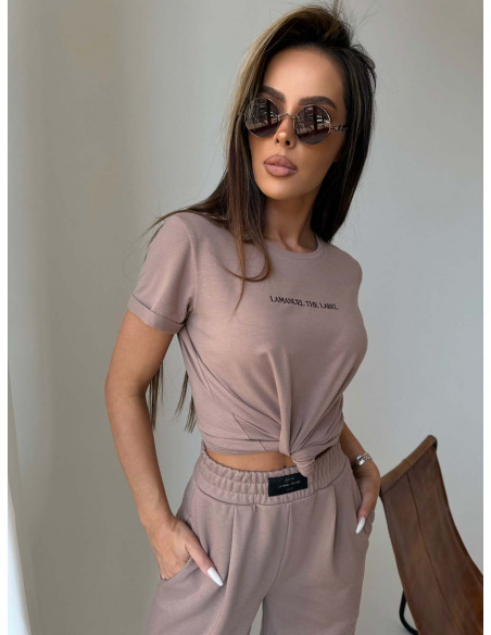 Bawełniana bluzka t-shirt JESMIRA - czekoladowy