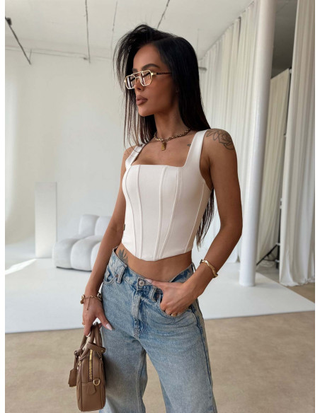Elegancki top gorsetowy z zamkiem NAYELLE - beżowy
