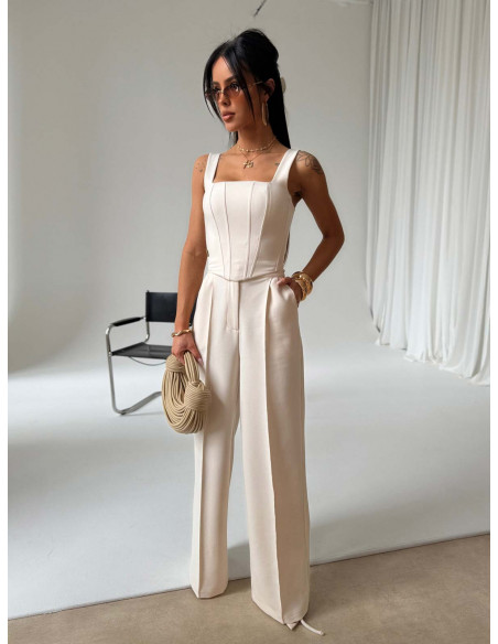 Szerokie spodnie z kantem CALLISYA - beżowe