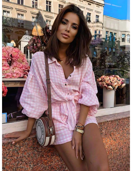 Muślinowy komplet koszula i spodenki CYRIA - pudrowy róż