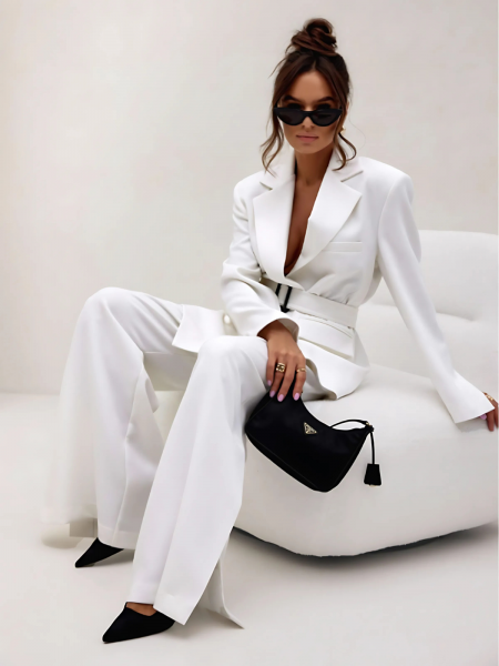 Stylowy garnitur z długą marynarką ALEX - biały 2