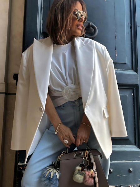 Długa marynarka oversize OLYARA - biała 2