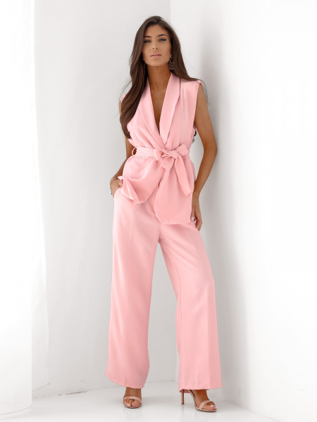 Stylowy komplet kamizelka i spodnie AISLEY - pudrowy róż 2