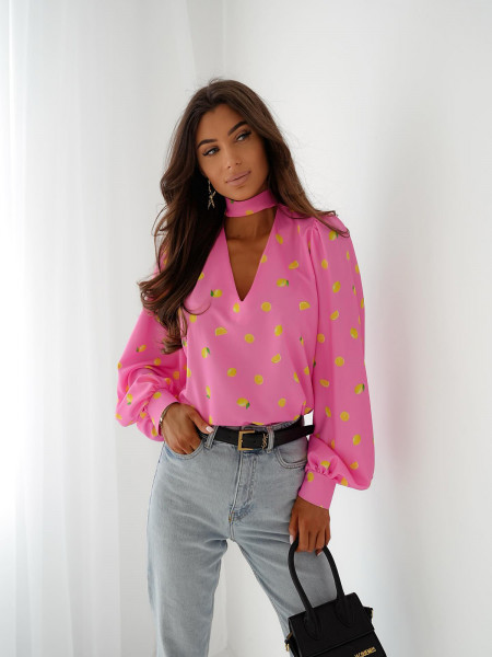 Bluzka koszulowa z wiązaniem RANDY - różowa