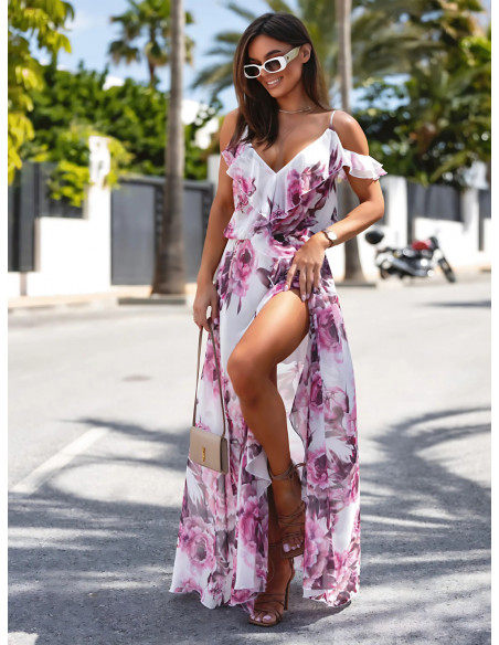 Sukienka z szyfonu w kwiatowy print SARIANA - wzór 1