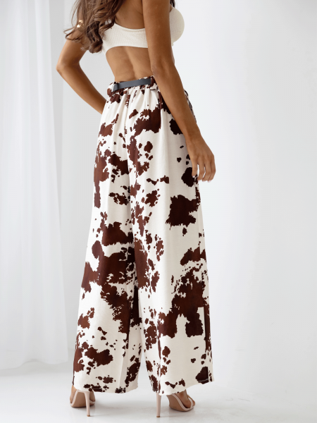 Szerokie spodnie z wiskozy w print  LUTHIRA - czekoladowe 2