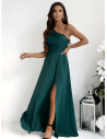 Elegancka sukienka maxi na jedno ramię MONAKO - butelkowa zieleń
