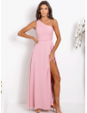 Elegancka sukienka maxi na jedno ramię MONAKO - brudny róż
