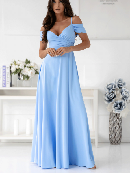 Maxi sukienka z przekładanym dekoltem LIENORA - błękitna