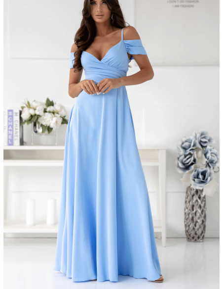 Maxi sukienka z przekładanym dekoltem LIENORA - błękitna