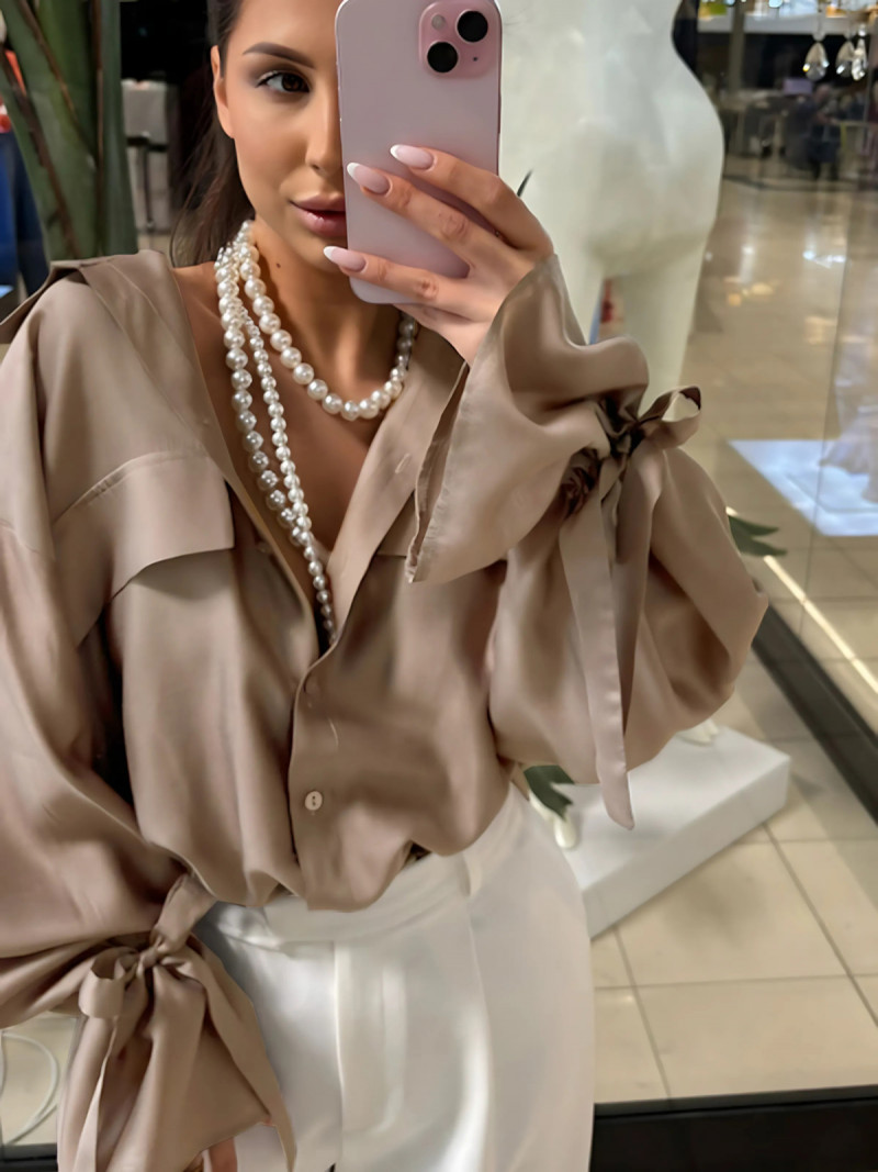 Koszula oversize z tencelu VIANISSE - mocha mousse