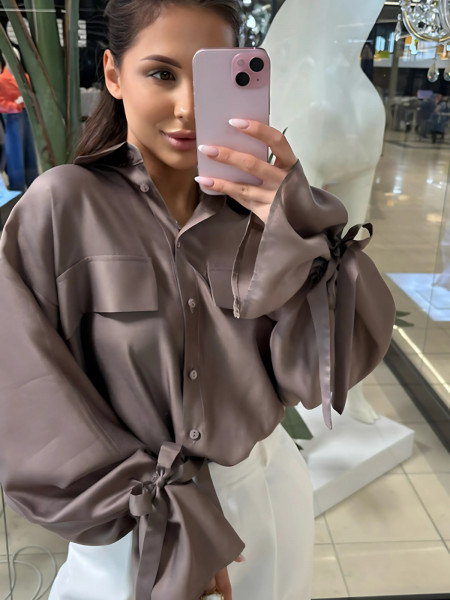 Koszula oversize z tencelu VIANISSE - czekoladowa