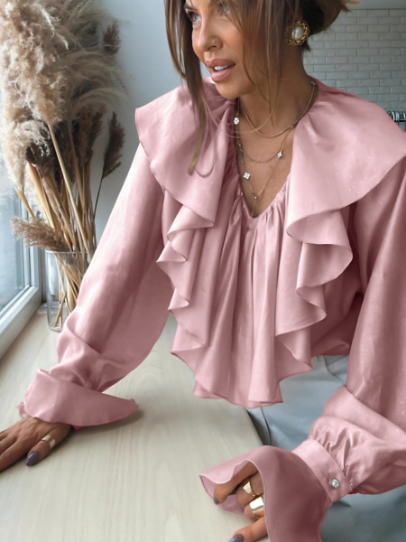 Bluzka koszulowa z tencelu z falbanami LOU - brudny róż