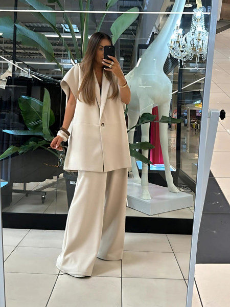 Szerokie spodnie z wiskozy AMARISSE - beżowe