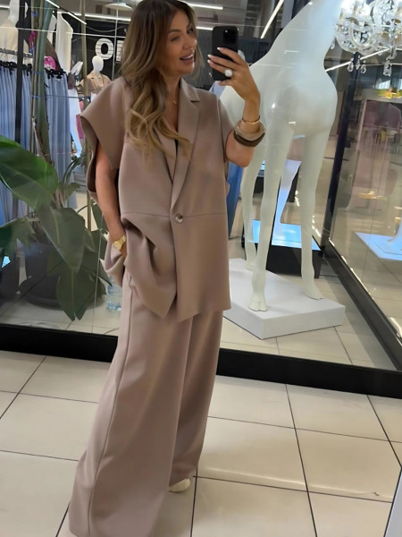 Szerokie spodnie z wiskozy AMARISSE - cappuccino