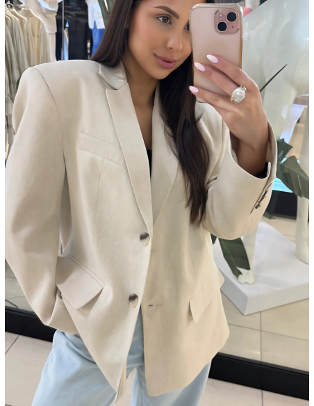 Oversizowa marynarka z dodatkiem lnu LANI - beżowa