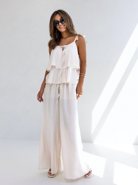 Komplet z wiskozy z szerokimi spodniami ANELL - beżowy