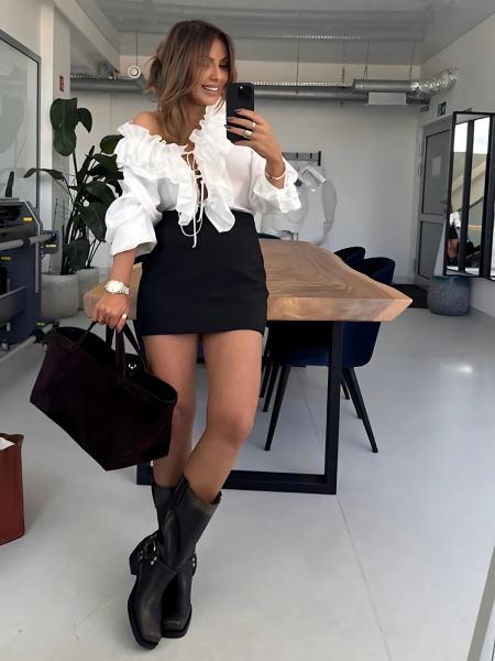 Bluzka koszulowa z tencelu z falbanami KELLY - biała