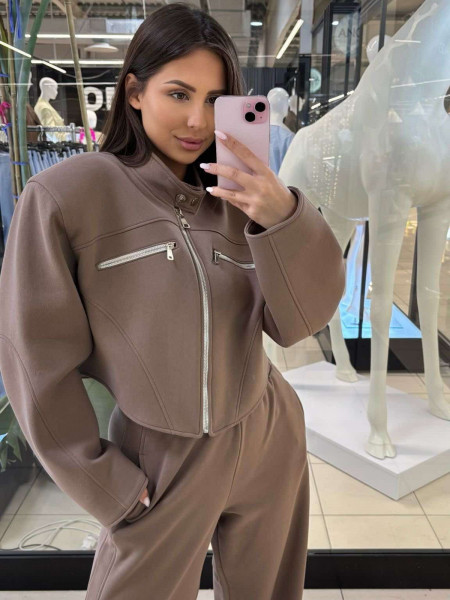 Komplet krótka kurtka + spodnie MONTI - czekoladowy