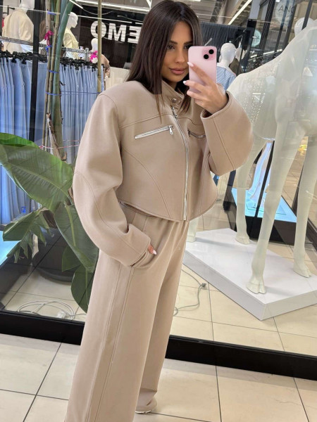 Komplet krótka kurtka + spodnie MONTI - mocha mousse