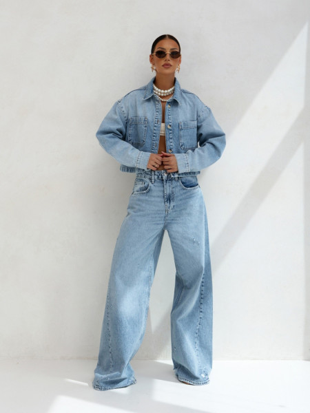 Szerokie spodnie jeans z przetarciami MAKIS - niebieskie