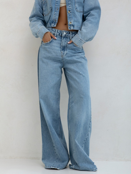 Szerokie spodnie jeans z przetarciami MAKIS - niebieskie 2