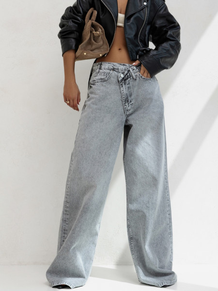 Szerokie spodnie jeans z przetarciami ASHER - szare