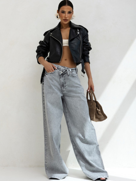 Szerokie spodnie jeans z przetarciami ASHER - szare 2