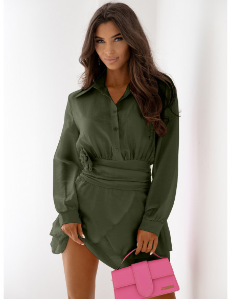 Rozkloszowana sukienka mini z lyocellu CLOE - khaki