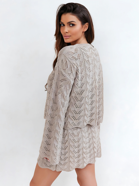 Komplet dzianinowy z mini spódniczką CARESSA - mocha mousse 2