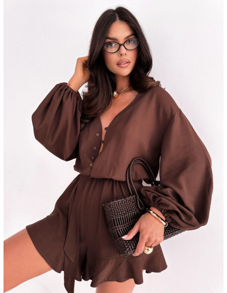 Krótki kombinezon z wiskozy MIRANZA - czekoladowy