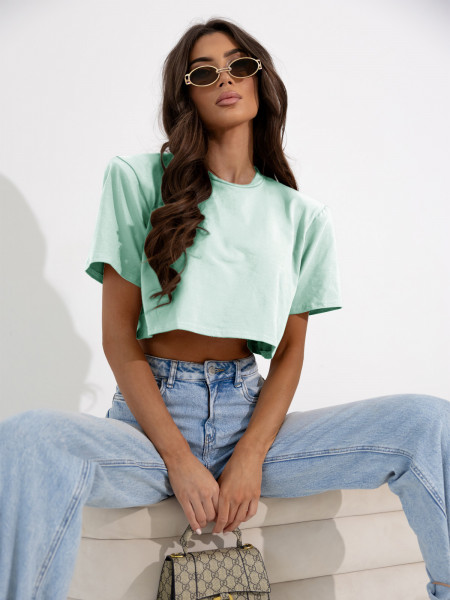 Pudełkowy top z poduszkami LEE - błękitny 2