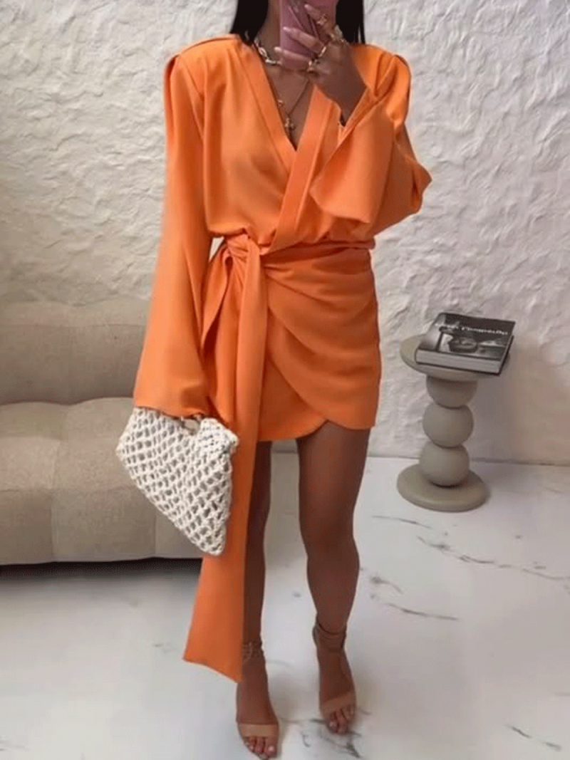 Przekładana sukienka z wiązaniem NAELI - orange