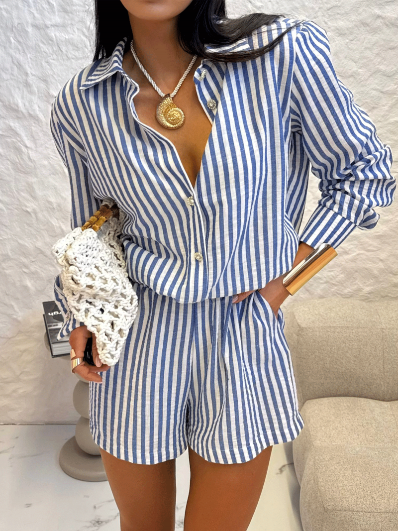 Krótki lniany kombinezon w paski KALA...