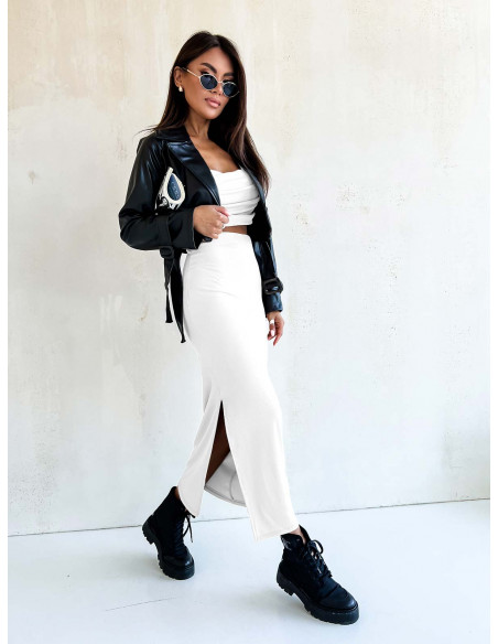 Dopasowana maxi sukienka na ramiączkach YELENA - biała