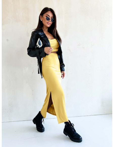 Dopasowana maxi sukienka na ramiączkach YELENA - cytrynowa