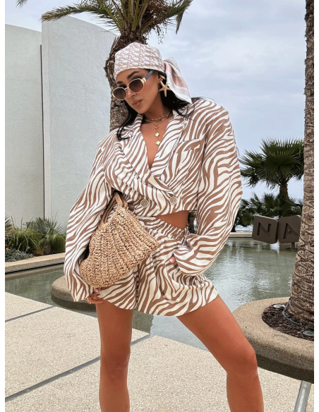 Wiskozowy komplet ze spodenkami zebra ZAILIE - beżowy