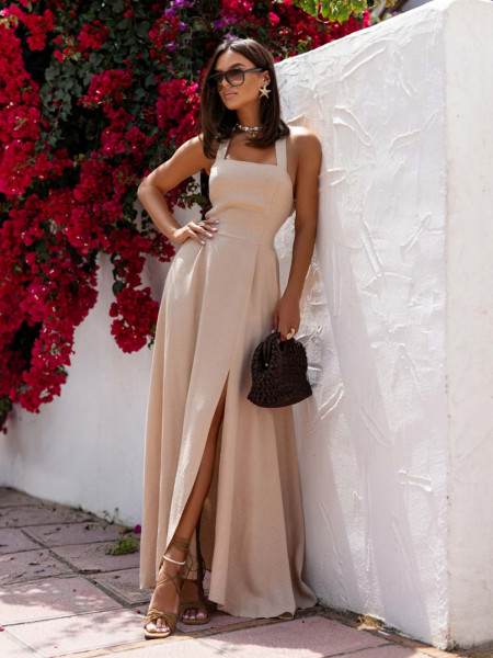 Maxi sukienka z wiskozy ARNIKA - beżowa