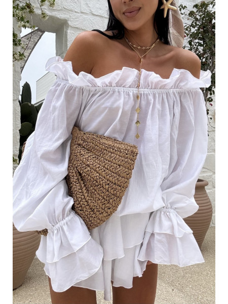 Wiskozowe spódnico-spodenki z falbanami OCEANA - białe 2