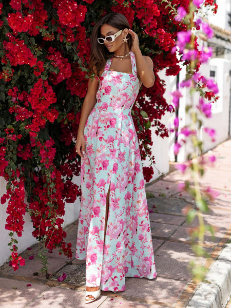 Lniana sukienka maxi z odkrytymi plecami GIONA - wzór 3 2