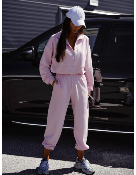 Bawełniany komplet dresowy bluza + spodnie DEMI - pudrowy róż