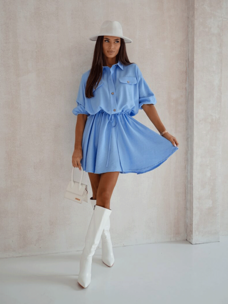 Sukienka boho ze ściągaczem AMELIA - niebieska 2