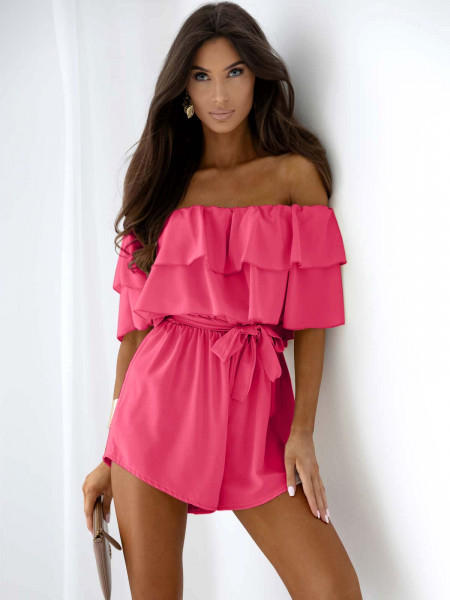 Krótki kombinezon hiszpanka z wiskozą RENZO - różowy